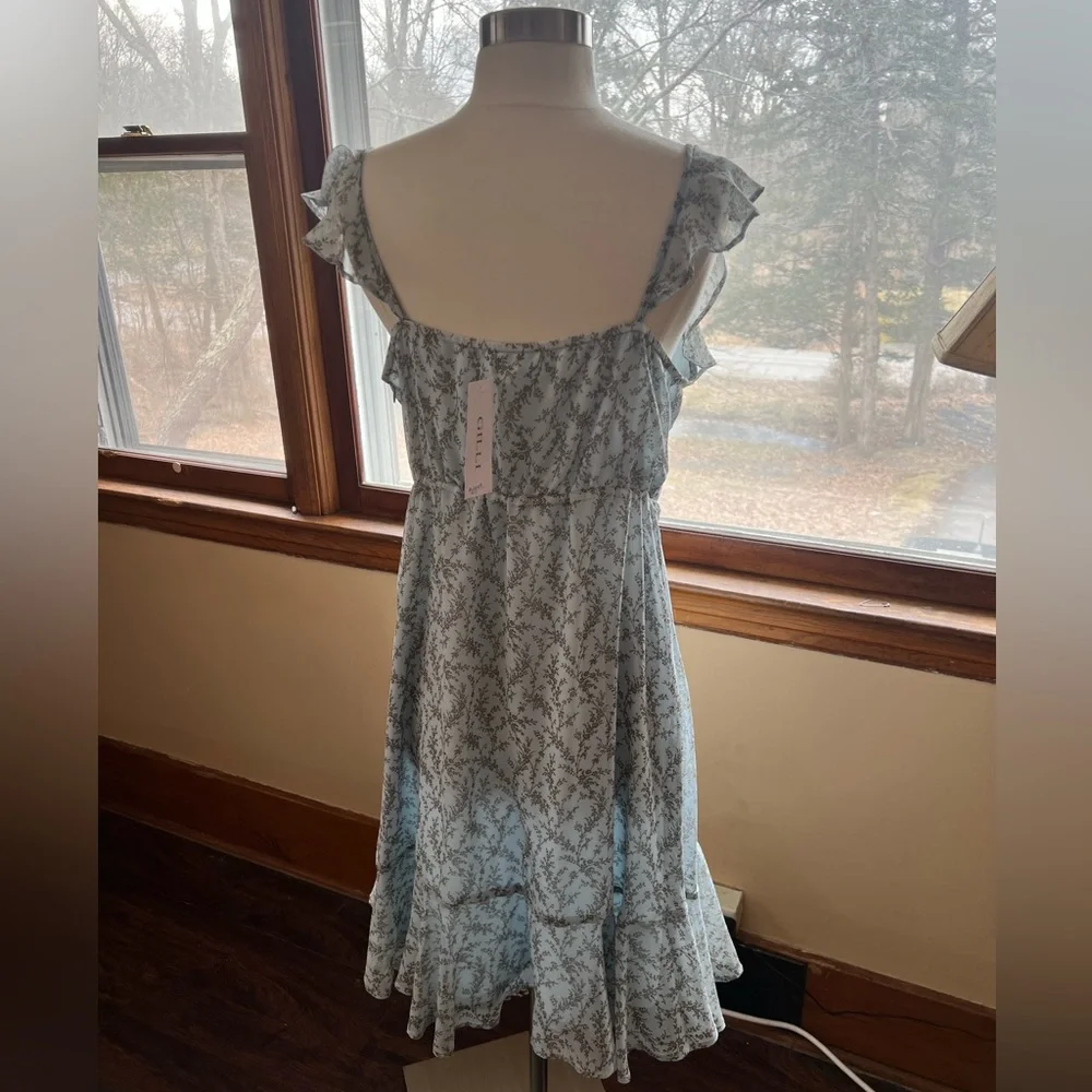 Light Blue Floral Ruffle Gilli Dress - new with tags - Picture 3 of 5